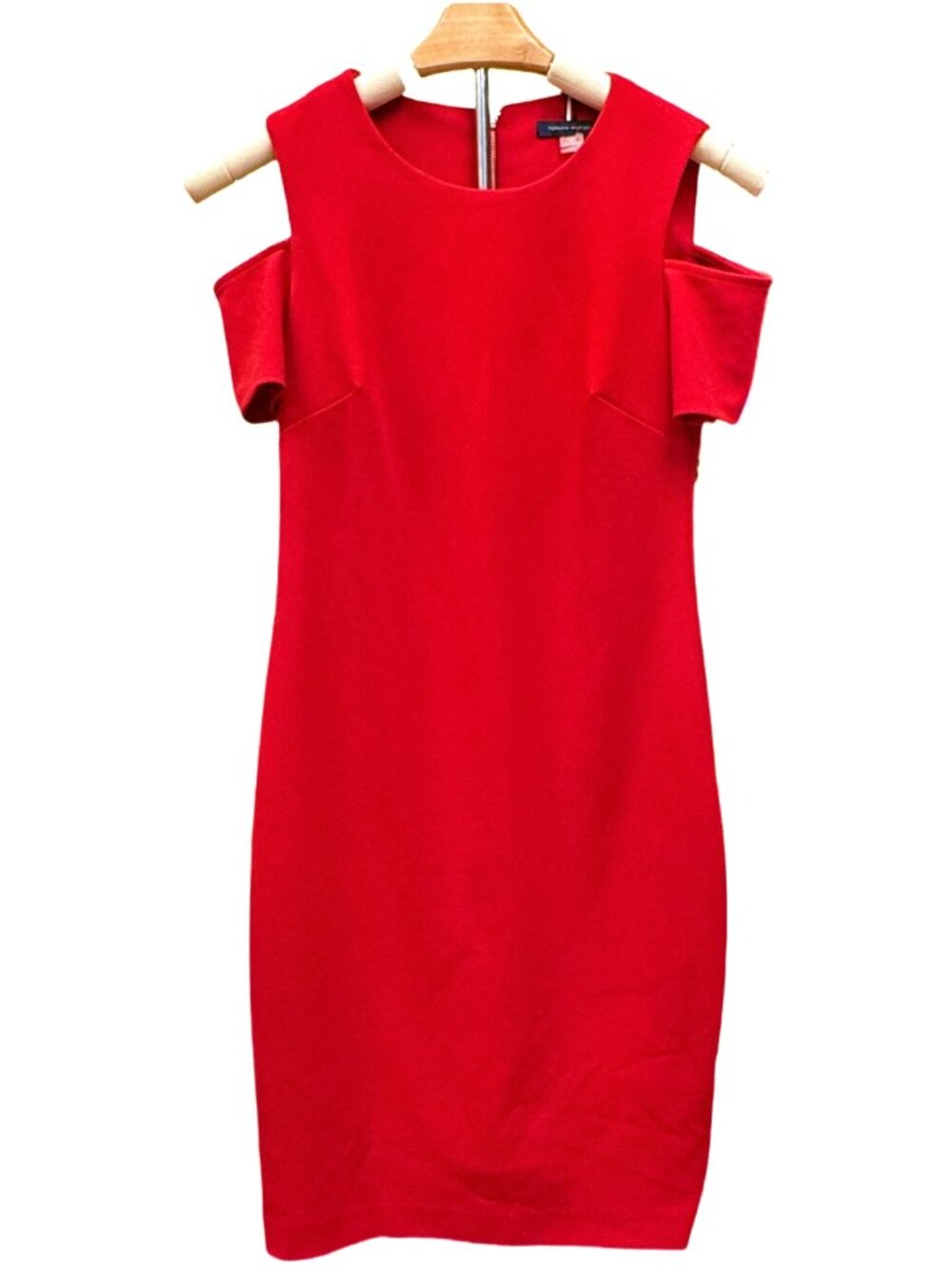 Tommy Hilfiguer Red Cold Shoulder Knee Length Dress Breathable GoldBack Zip SM